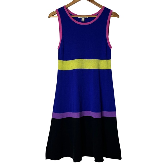 Autumn Cashmere Dress Medium Color Block Dress Sleeveless 100% Cashmere Sweater - Picture 1 of 6